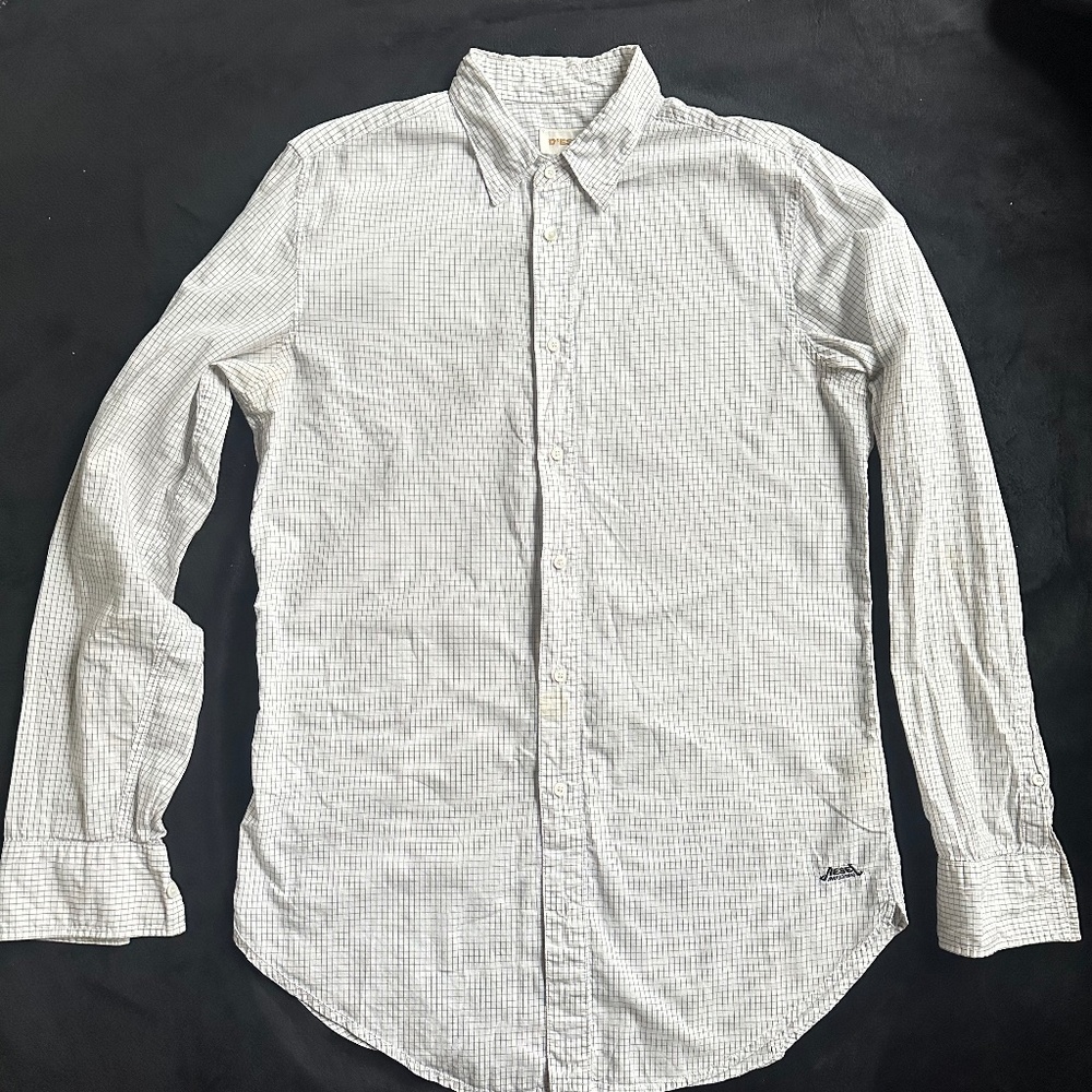COPY - Diesel shirt grid pattern long sleeve white and black
